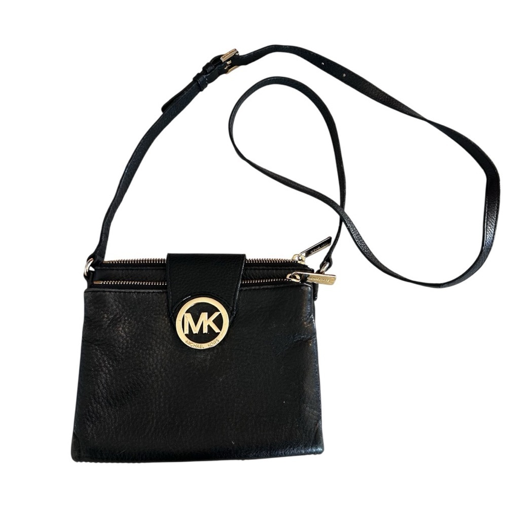 Michael Kors Fulton Black Pebbled Leather Crossbody Bag Built-in Wallet - Picture 1 of 9